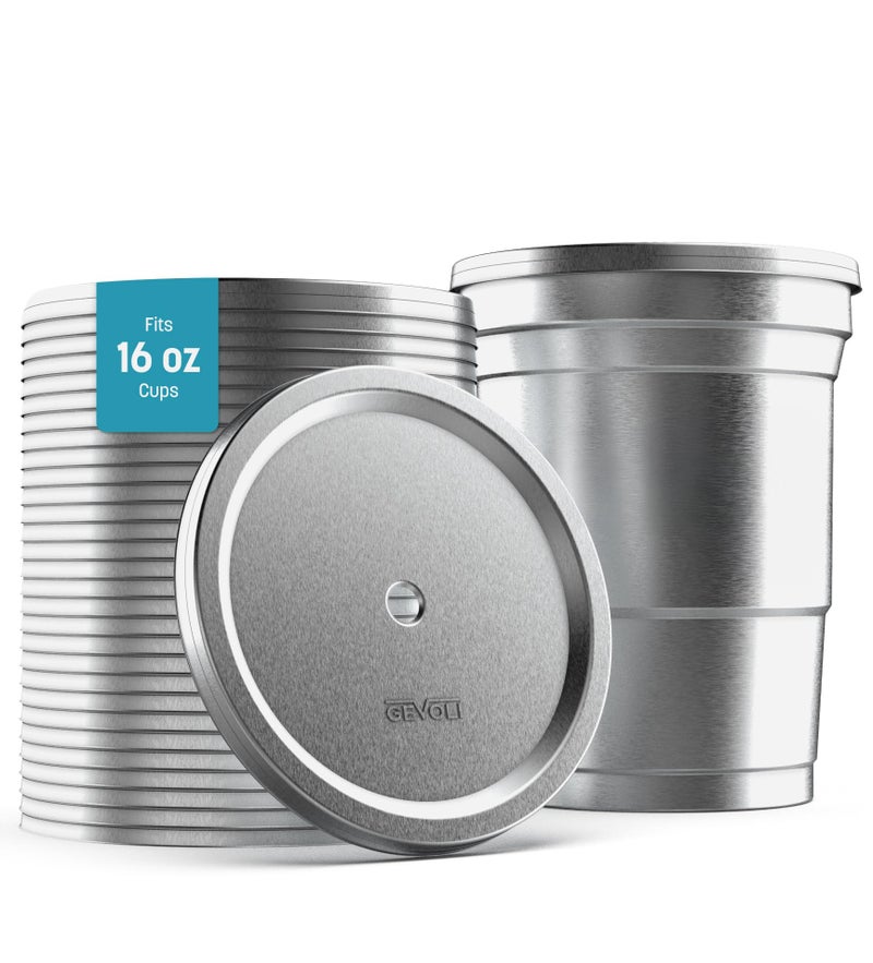 Gevoli 30-Pack Aluminum Lids with Straw Hole, Compatible with Ball Top Cup Party Cups (16oz Size Only) Cups Sold Separately - Image 1